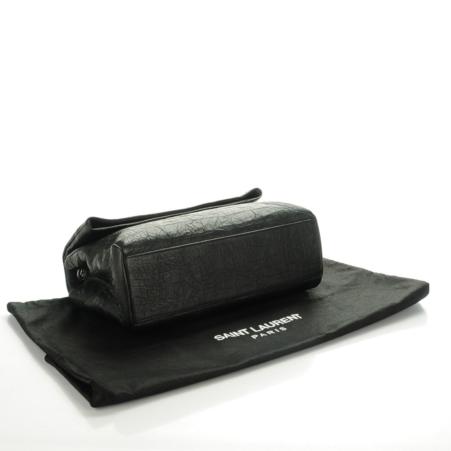 Saint Laurent Calfskin Crocodile Embossed Medium West Hollywood Monogram Fold-Over Black 4 of 7