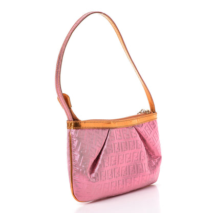 Fendi Metallic Lurex Patent Zucchino Pochette Pink Orange 3 of 12