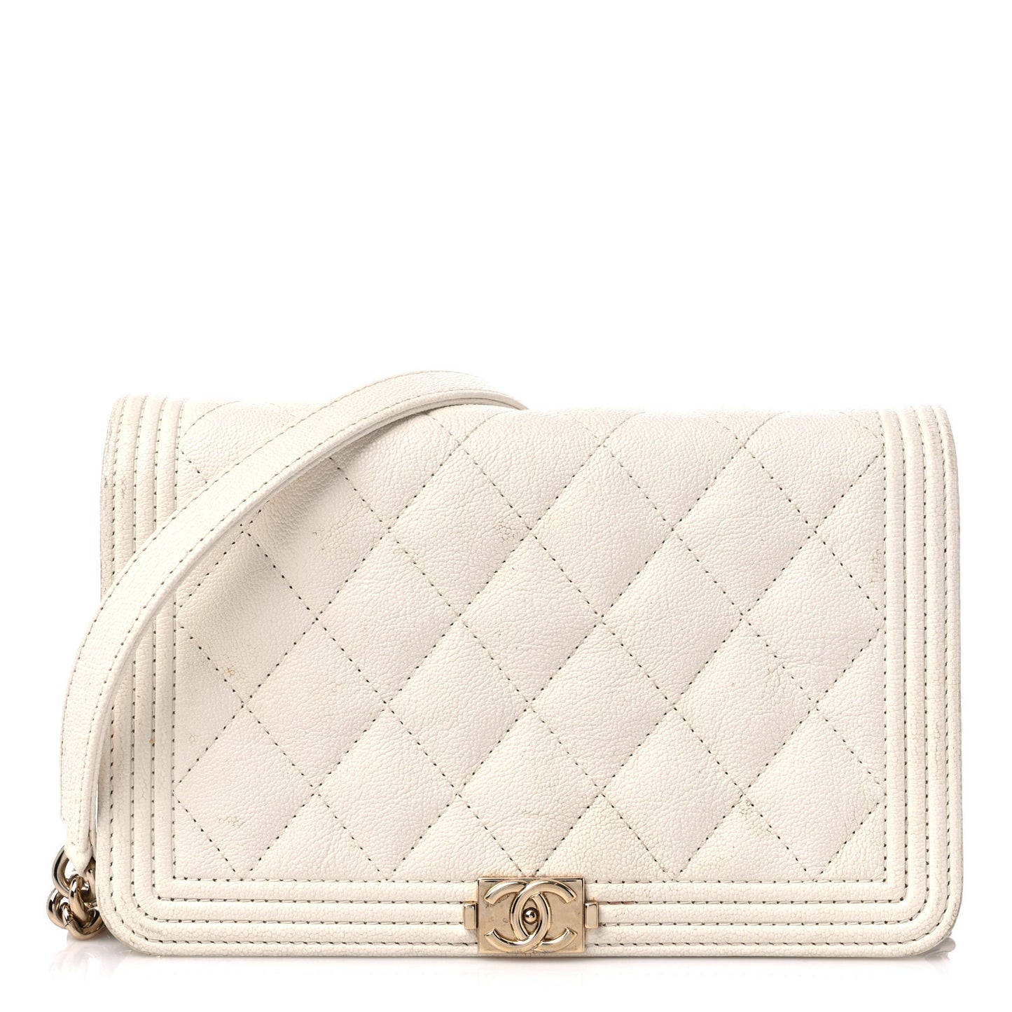 Caviar Quilted Boy Wallet On Chain WOC White