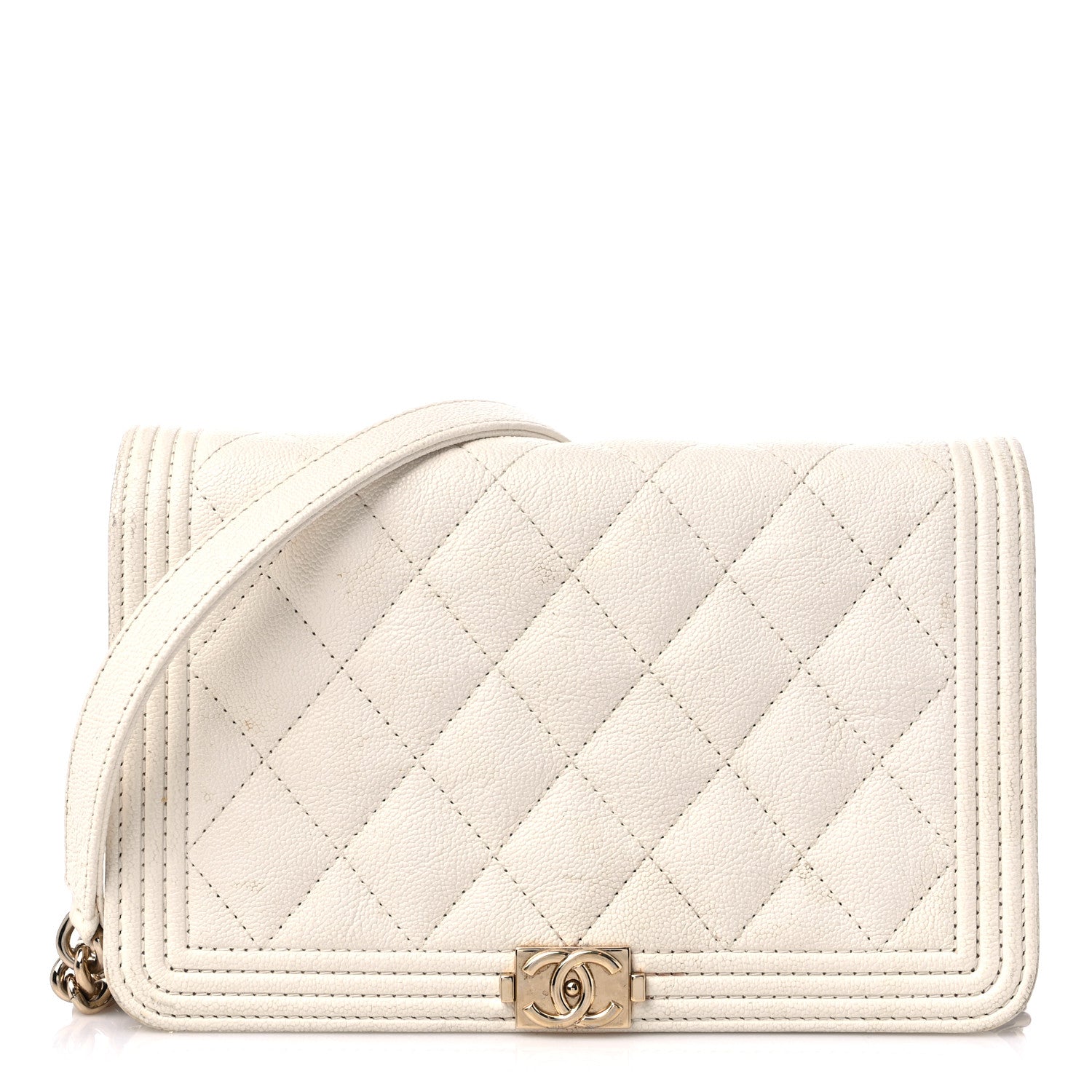 Chanel Caviar Quilted Boy Wallet On Chain WOC White 1 of 20