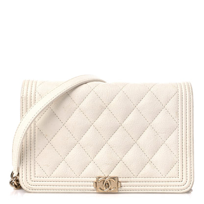Chanel Caviar Quilted Boy Wallet On Chain WOC White 1 of 20