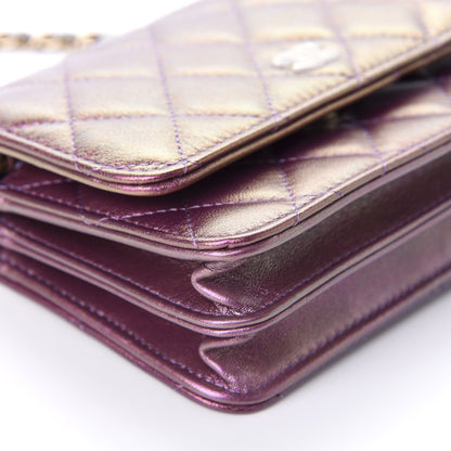 Chanel Iridescent Lambskin Quilted Mini Wallet On Chain WOC Purple 6 of 11