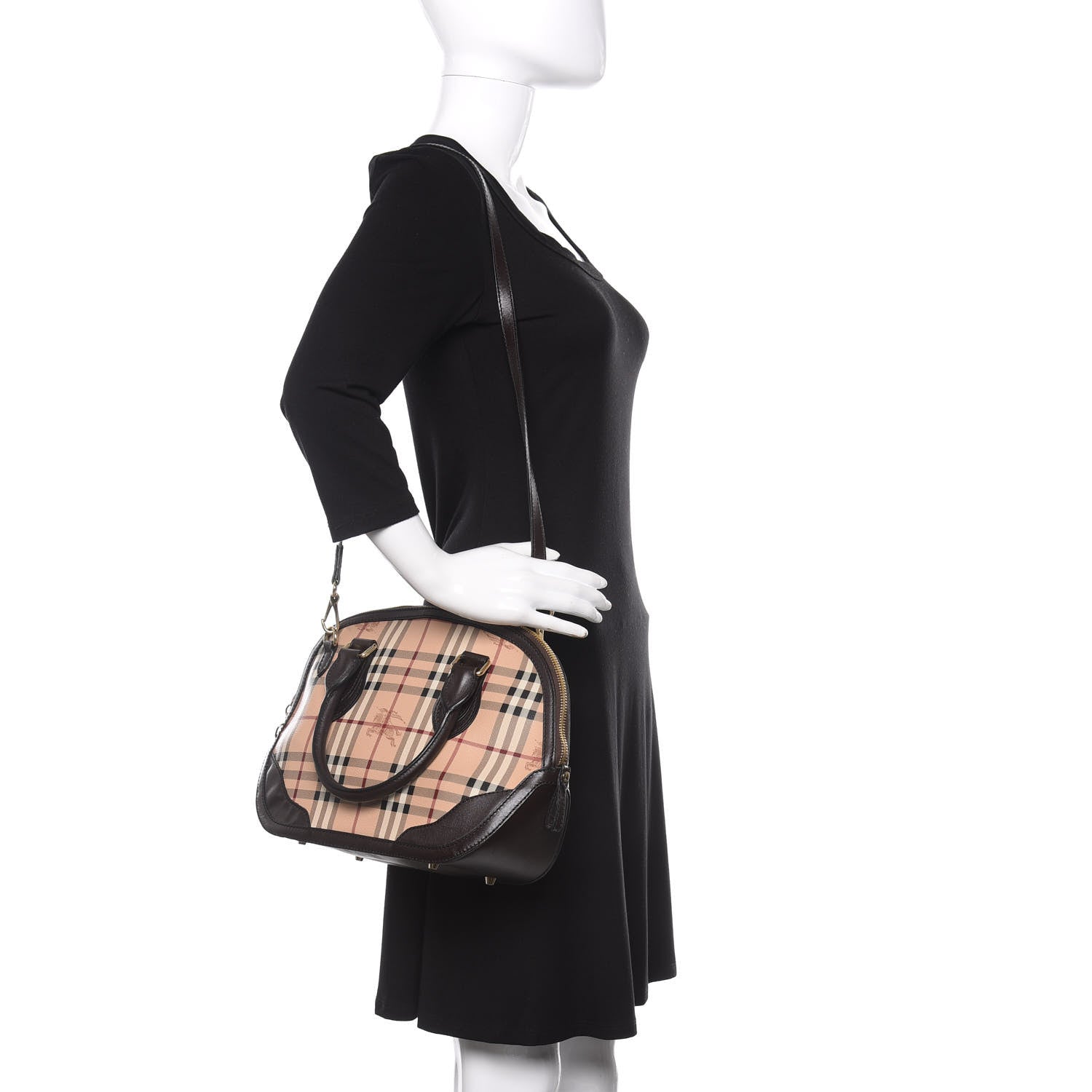 Burberry Haymarket Check Small Orchard Bowling Bag Chocolate