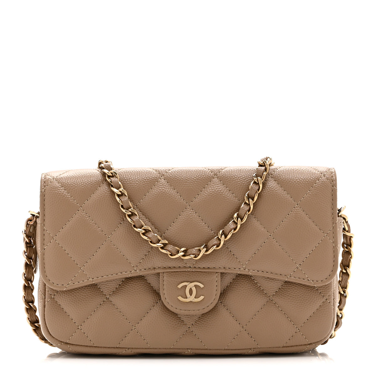 Chanel Caviar Quilted Flap Phone Holder With Chain Beige 1 of 13
