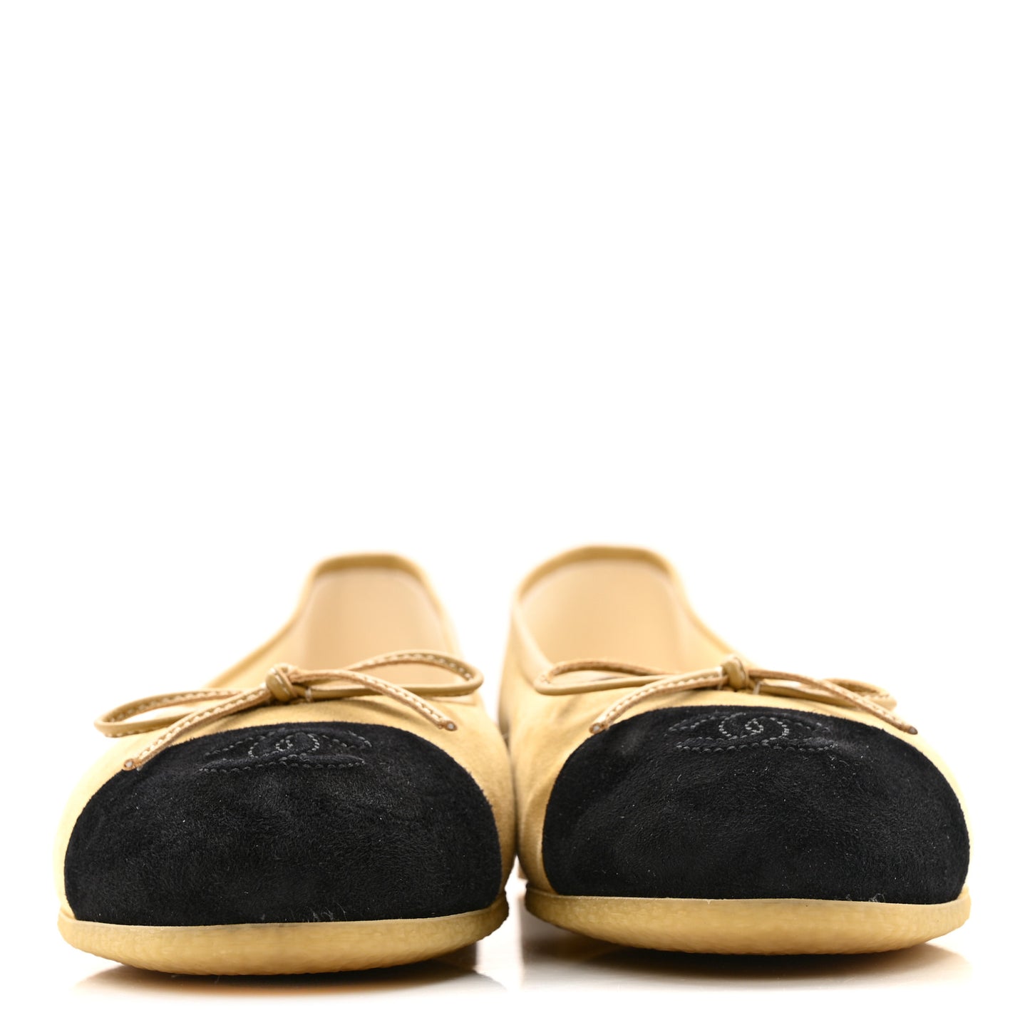 Suede Goatskin Cap Toe CC Ballerina Flats 38 Beige Black