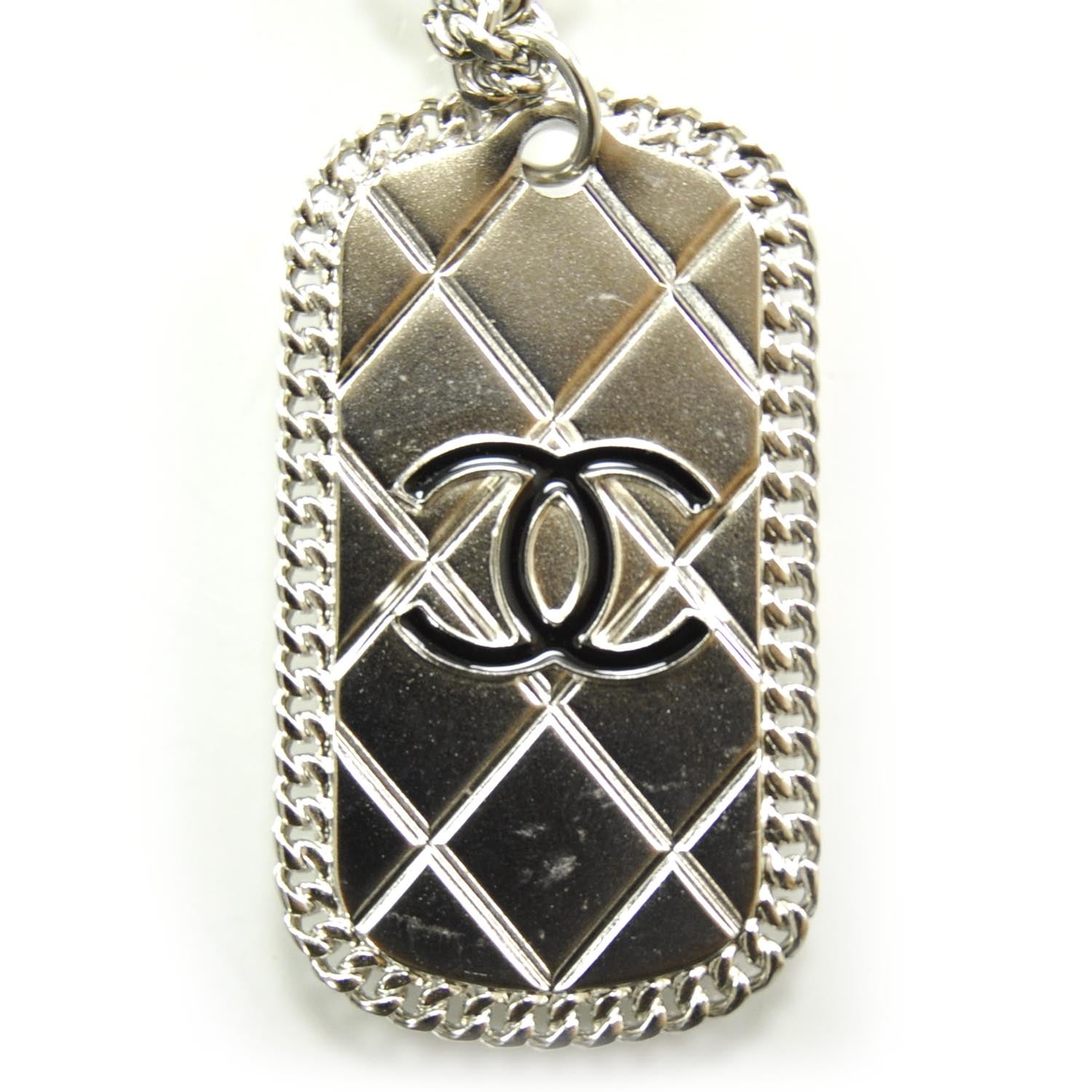 Chanel CC Army Dog Tag Necklace Silver 09P 4 of 7