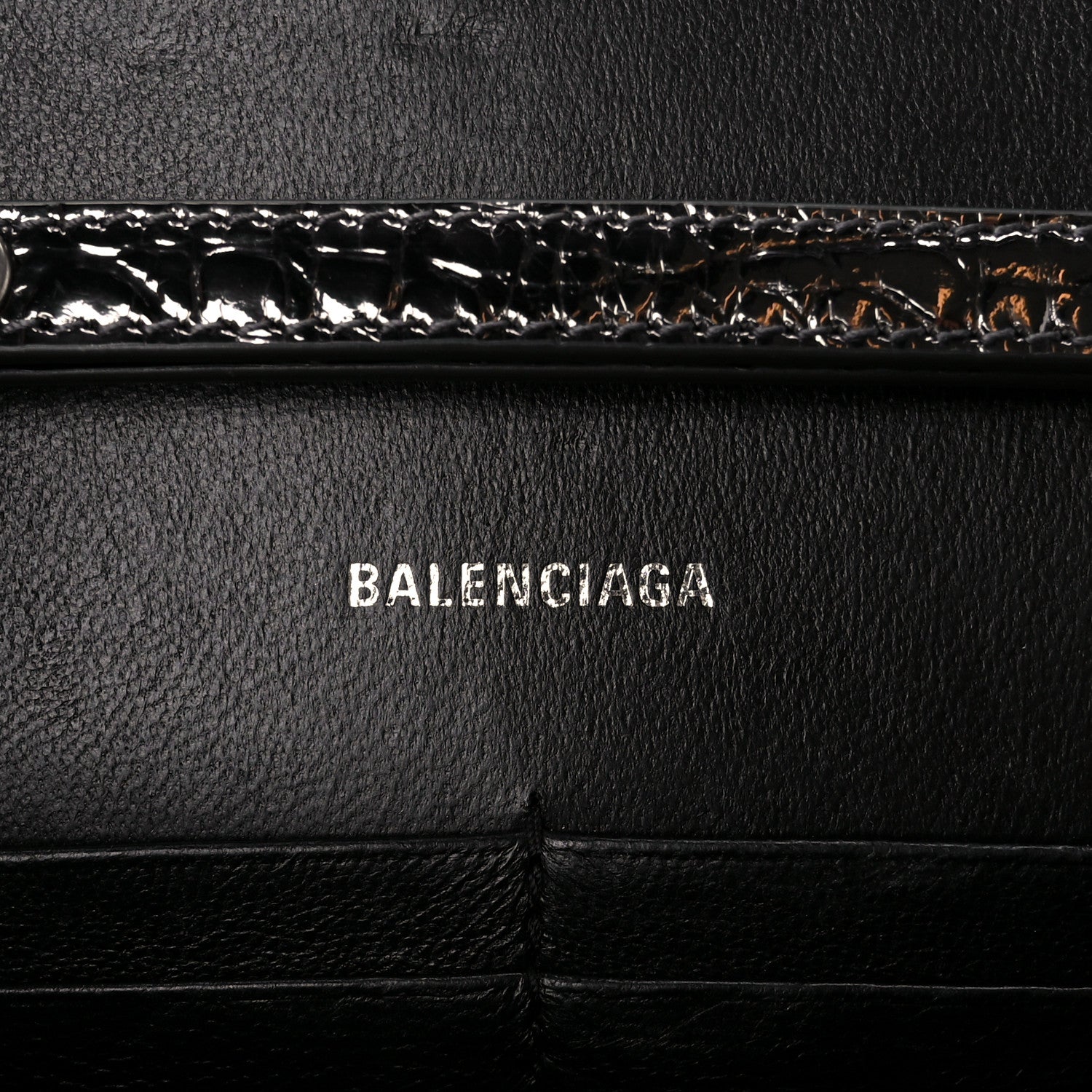 Balenciaga Shiny Calfskin Crocodile Embossed Hourglass Chain Bag Gunmetal 6 of 9
