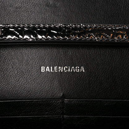 Balenciaga Shiny Calfskin Crocodile Embossed Hourglass Chain Bag Gunmetal 6 of 9