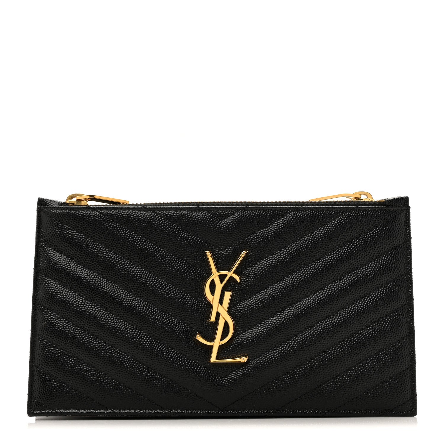 Saint Laurent Grain De Poudre Matelasse Chevron Monogram Double Zip Wallet Black 1 of 13