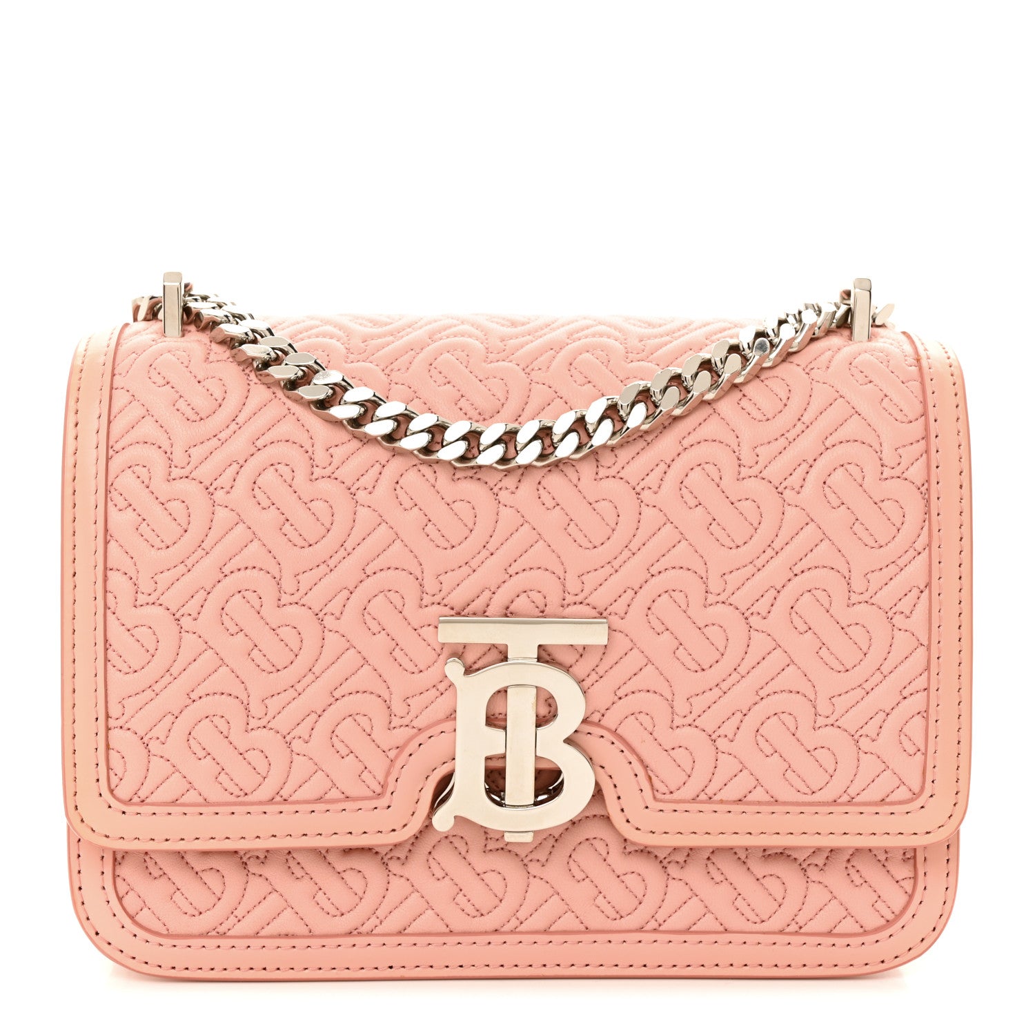 Burberry Calfskin Monogram Embossed Small TB Chain Bag Blush Pink 1 of 16