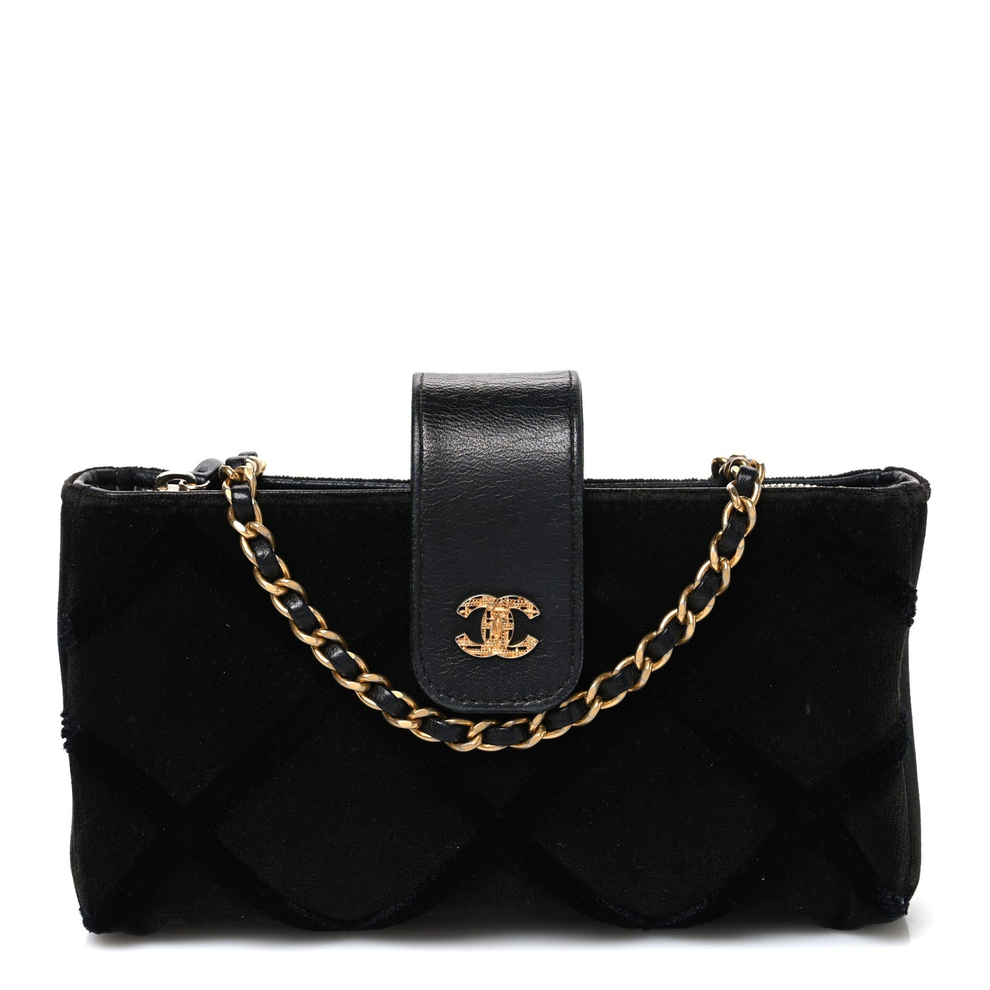 Velvet Quilted Small Clutch With Chain  Black