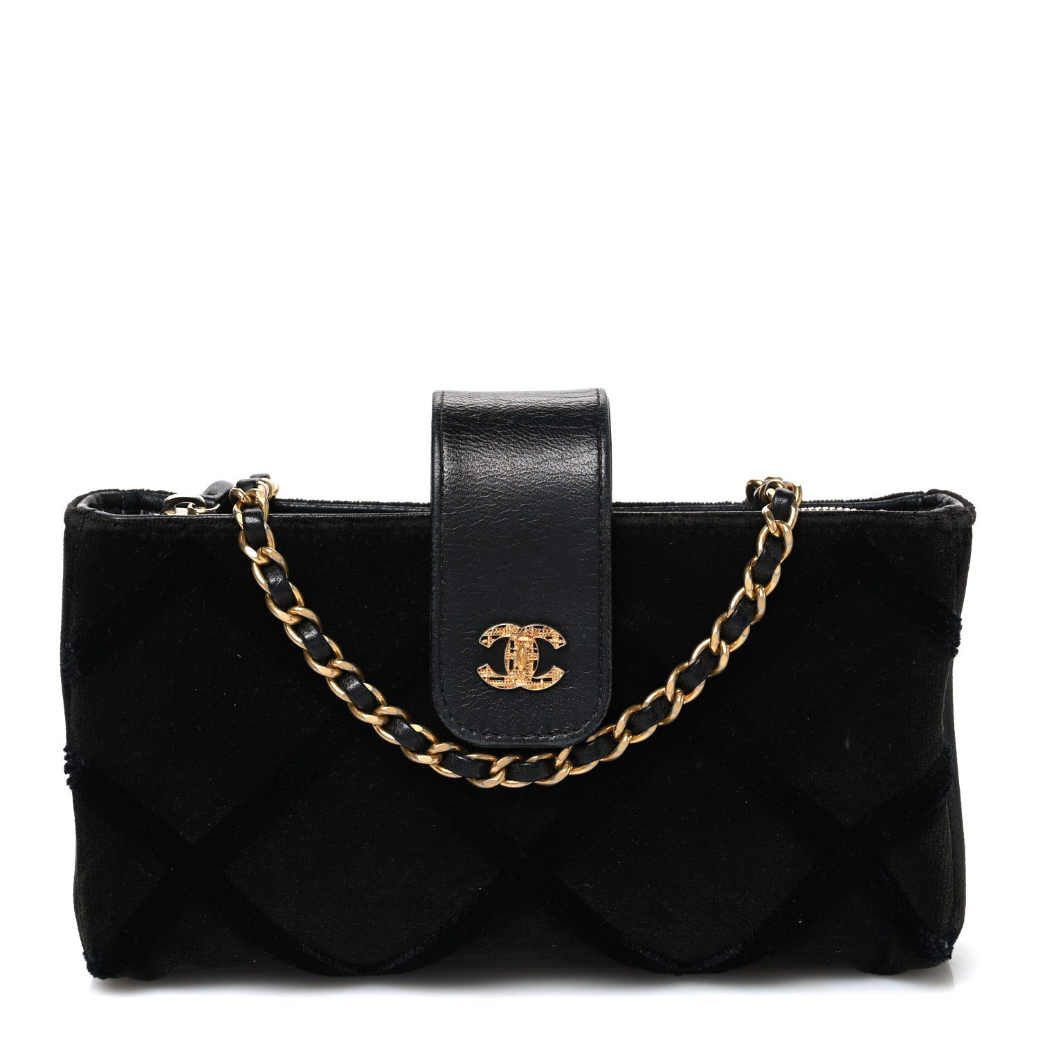 Chanel Velvet Quilted Small Clutch With Chain  Black 1 of 12