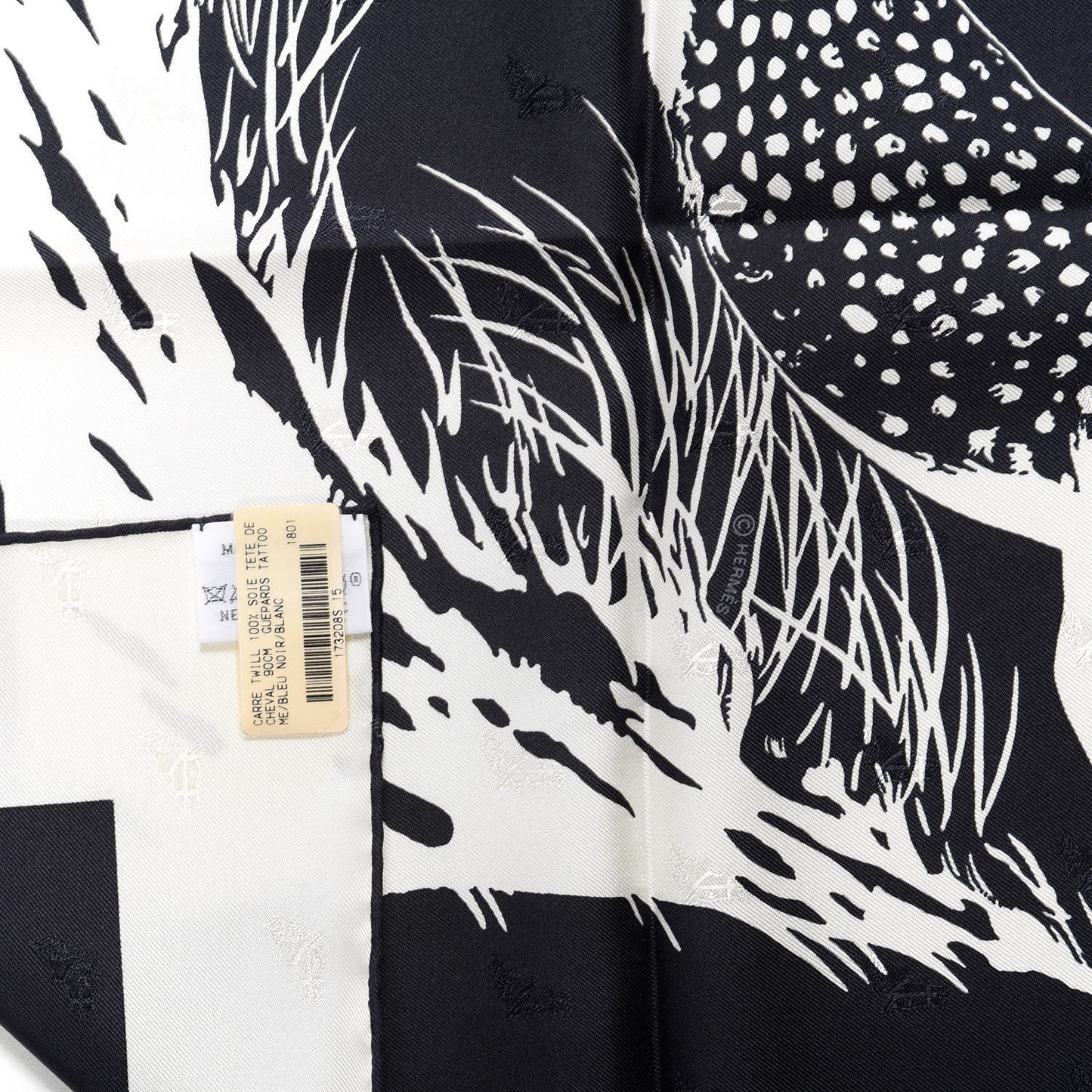 Silk Guepards Scarf 90 Bleu Black White