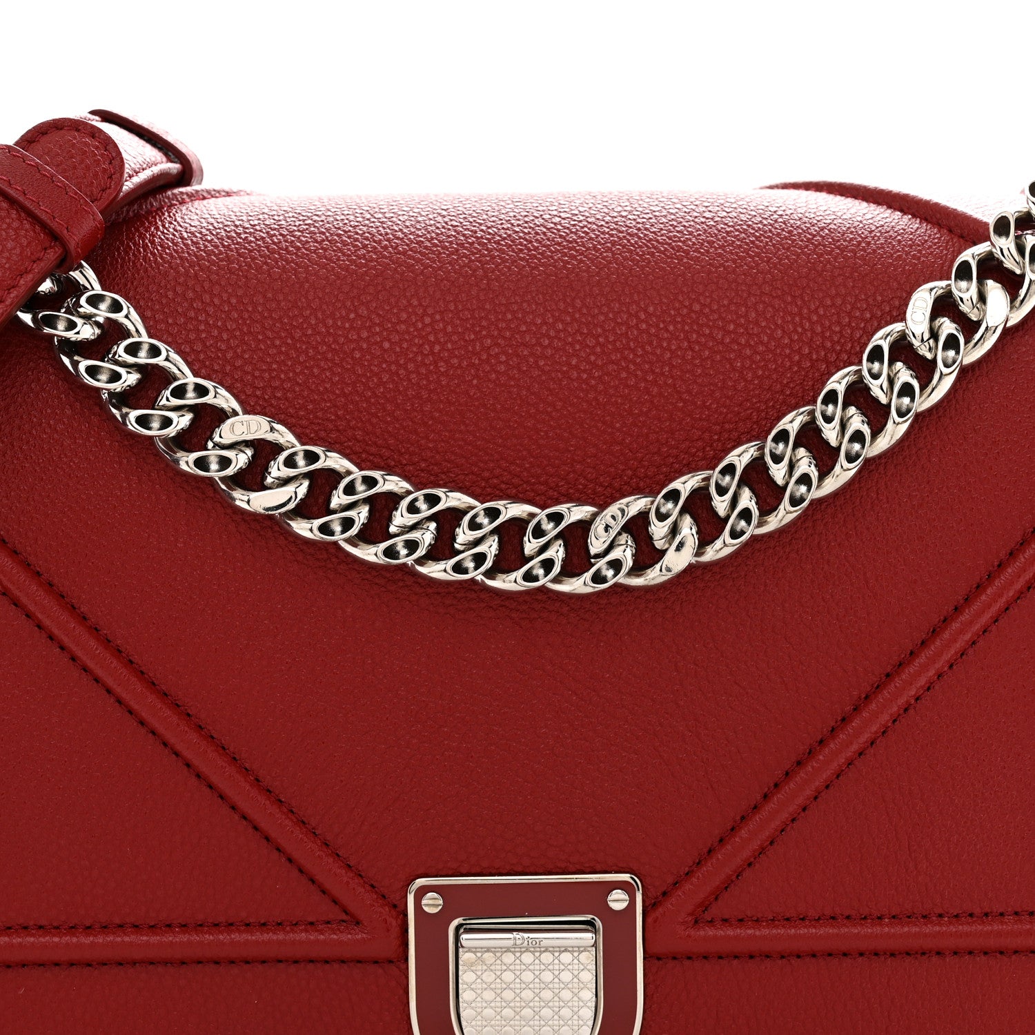 Christian Dior Grained Calfskin Medium Diorama Flap Bag Red 8 of 10