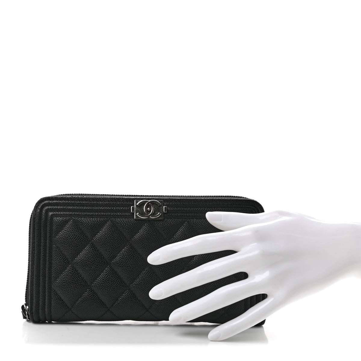 Caviar Quilted Boy Long Zip Around Wallet Black