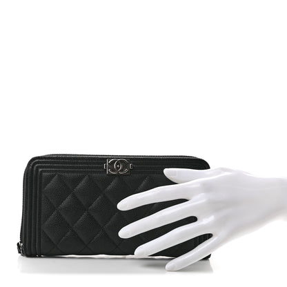 Chanel Caviar Quilted Boy Long Zip Around Wallet Black 2 of 8