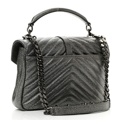 Saint Laurent Metallic Grain De Poudre Matelasse Chevron Monogram Medium College Bag Gunmetal 3 of 10