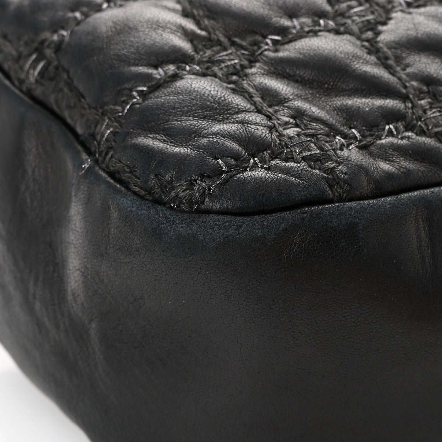 Lambskin Tweed Double Stitch Maxi Flap Black