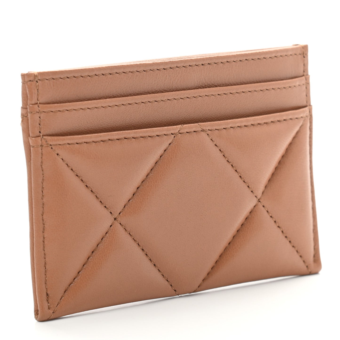 Lambskin Quilted Chanel 19 Card Holder Brown