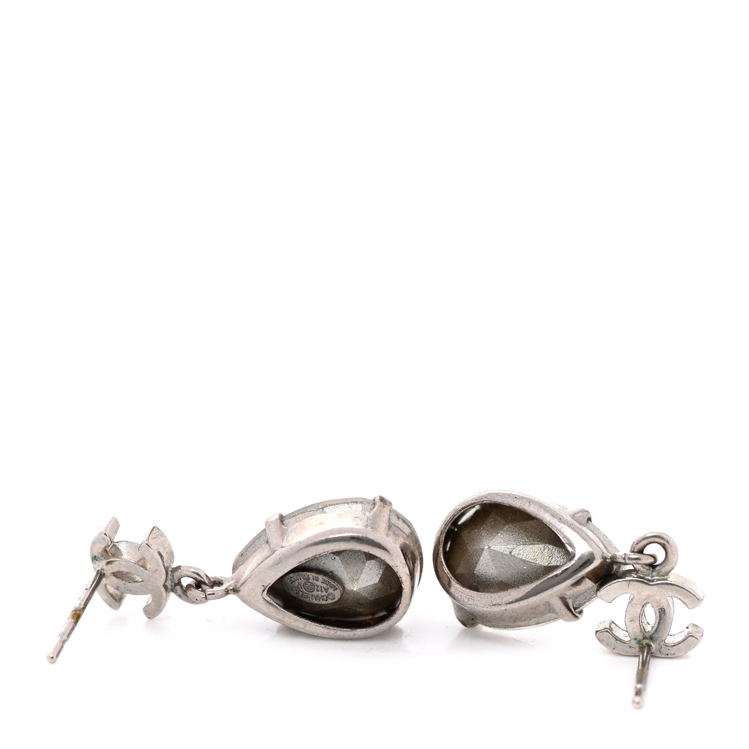 Chanel Crystal CC Tear Drop Earrings Silver 5 of 5