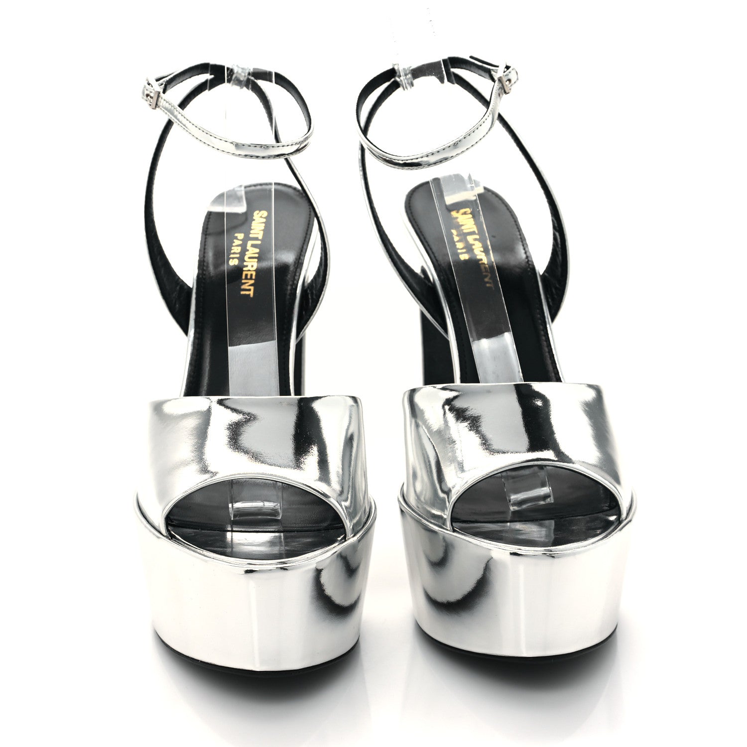 Saint Laurent Metallic Patent Jodie 95 Platform Sandals 39 Silver 2 of 10