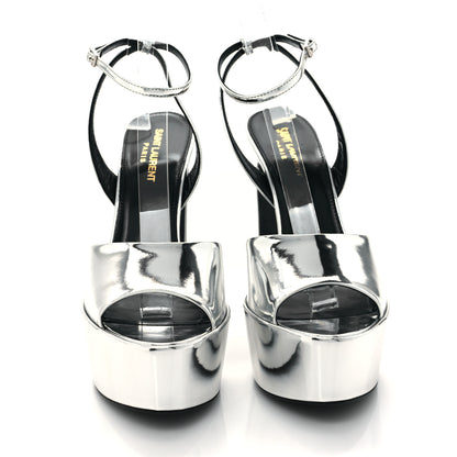 Saint Laurent Metallic Patent Jodie 95 Platform Sandals 39 Silver 2 of 10