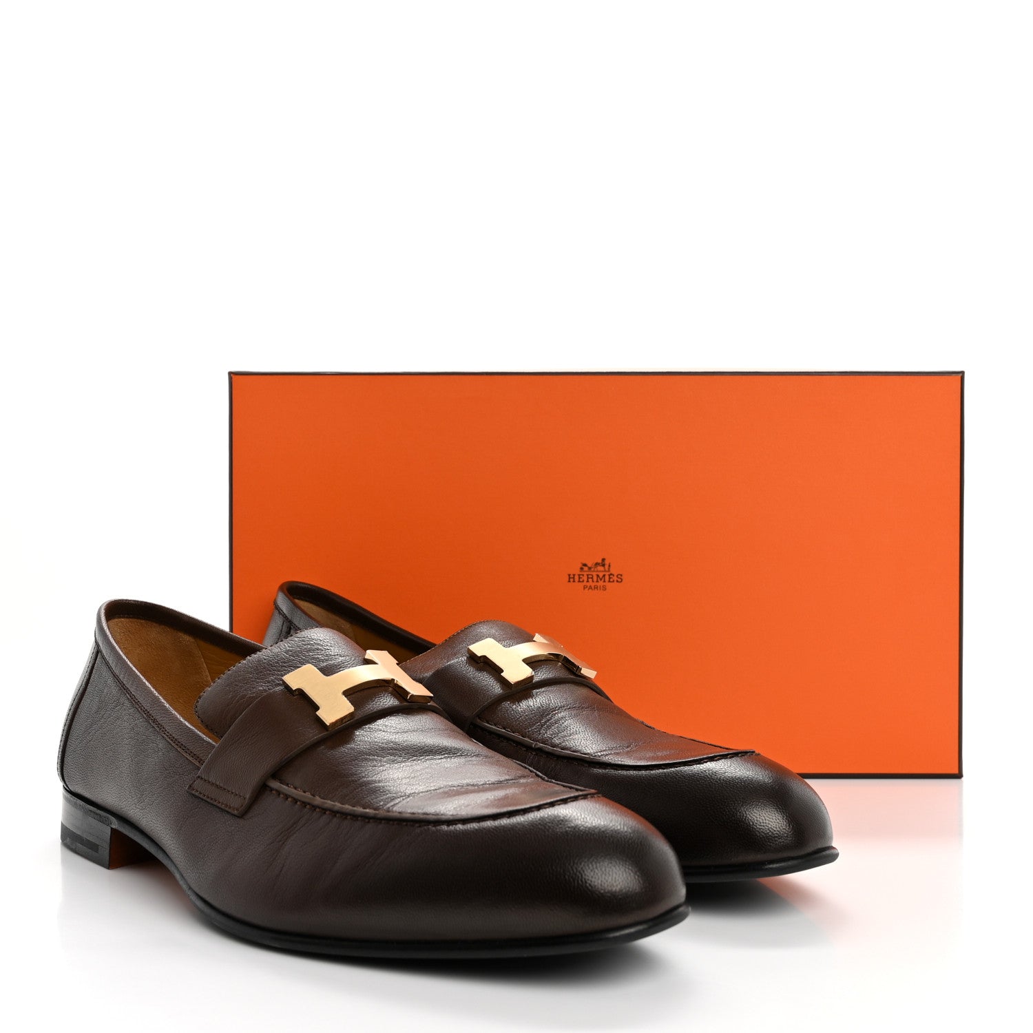 Hermes Goatskin Mens Paris Loafers 43 Cacao 10 of 10