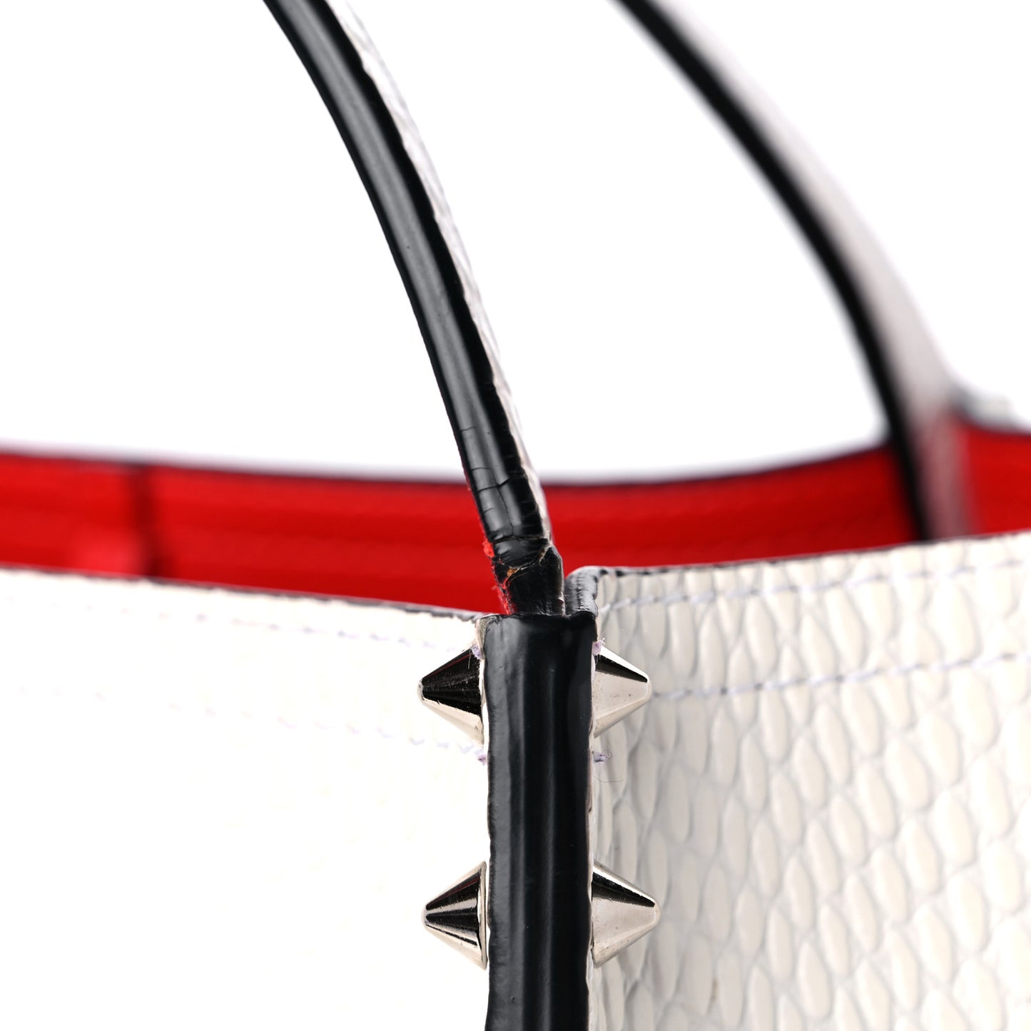 Calfskin Jurassic Embossed Spiked Large Cabarock Shopper Tote White