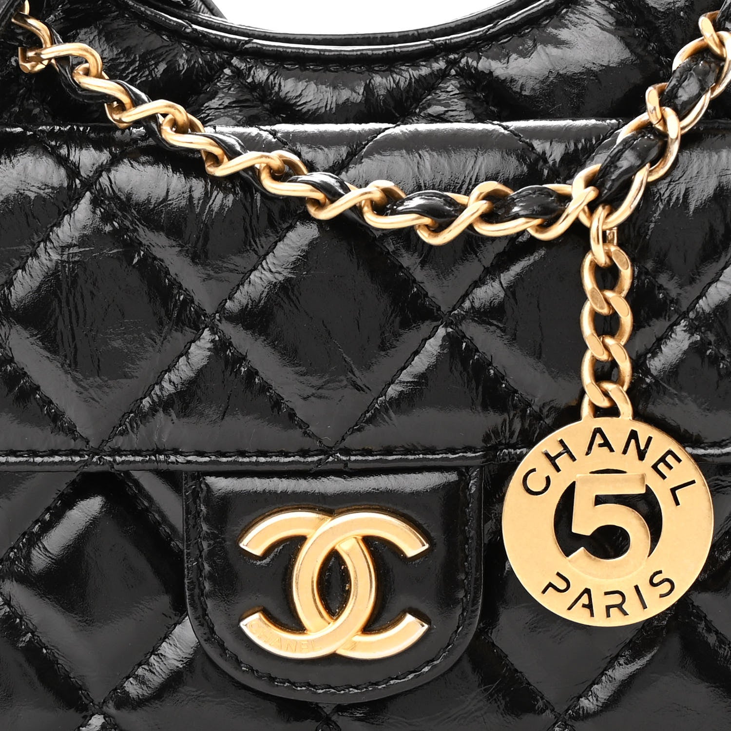 Chanel Shiny Crumpled Calfskin Quilted Small Wavy CC Hobo Black 8 of 14