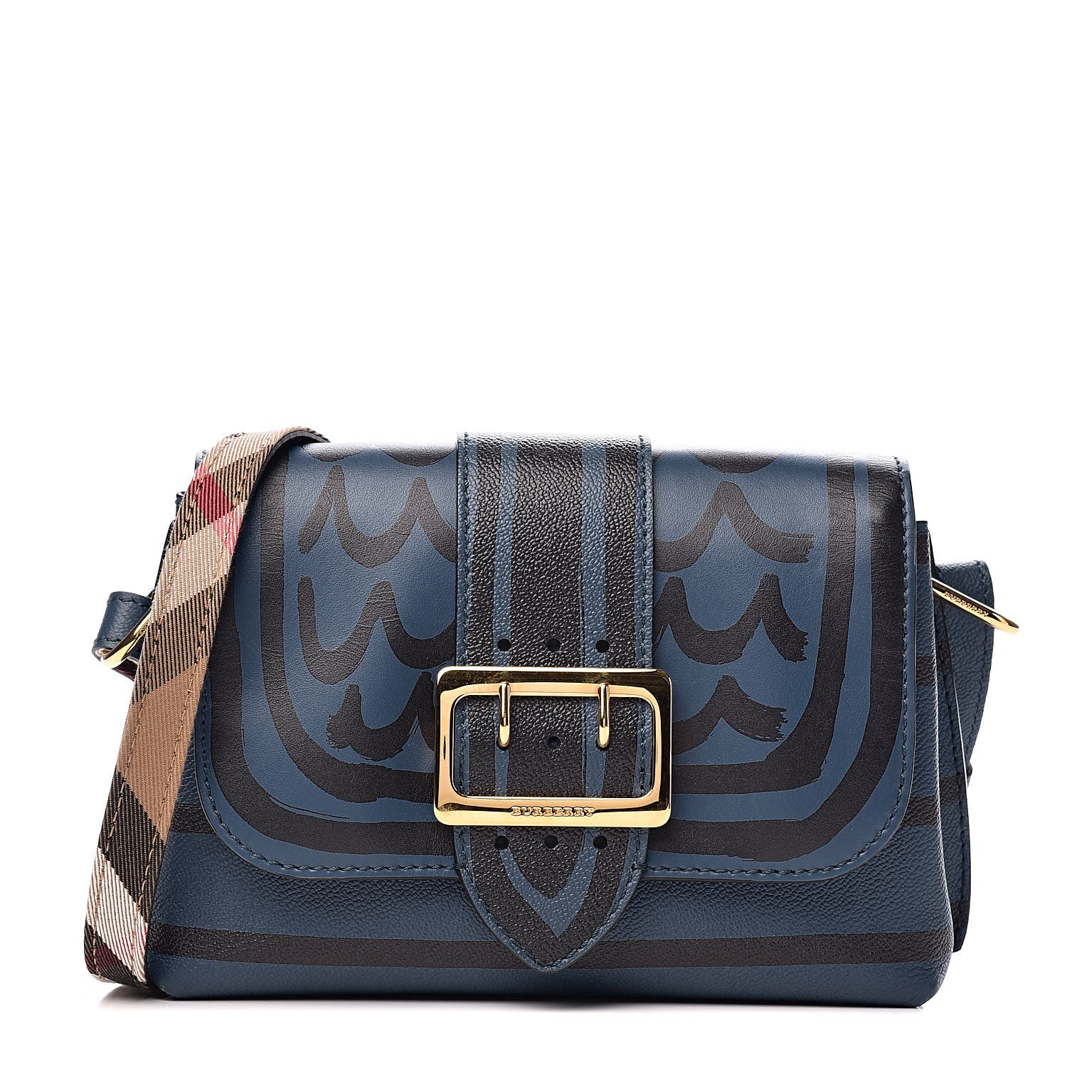 Burberry Soft Grained Calfskin Check Graphic Print Small Medley Crossbody Blue 1 of 12