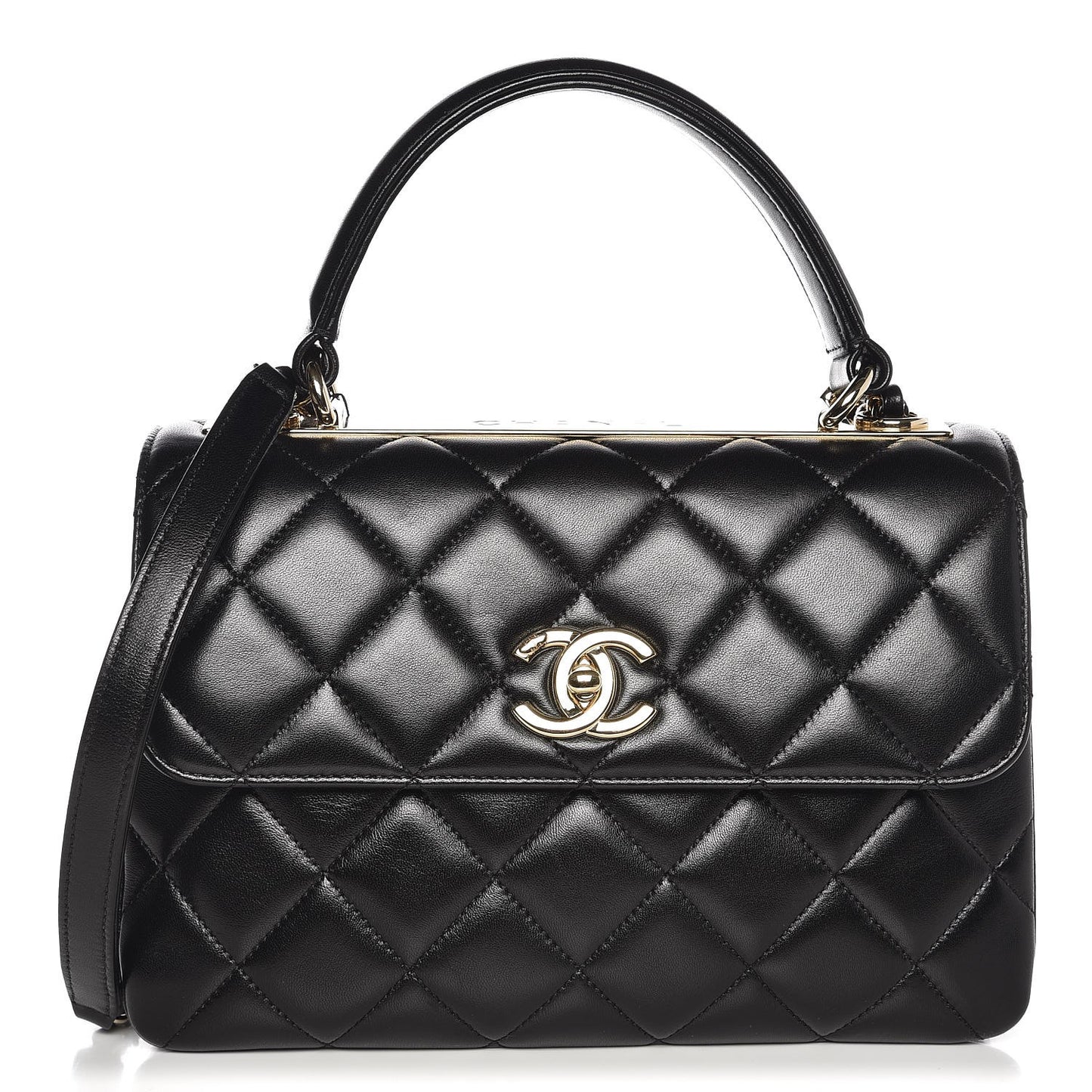 Lambskin Quilted Small Trendy CC Dual Handle Flap Bag Black