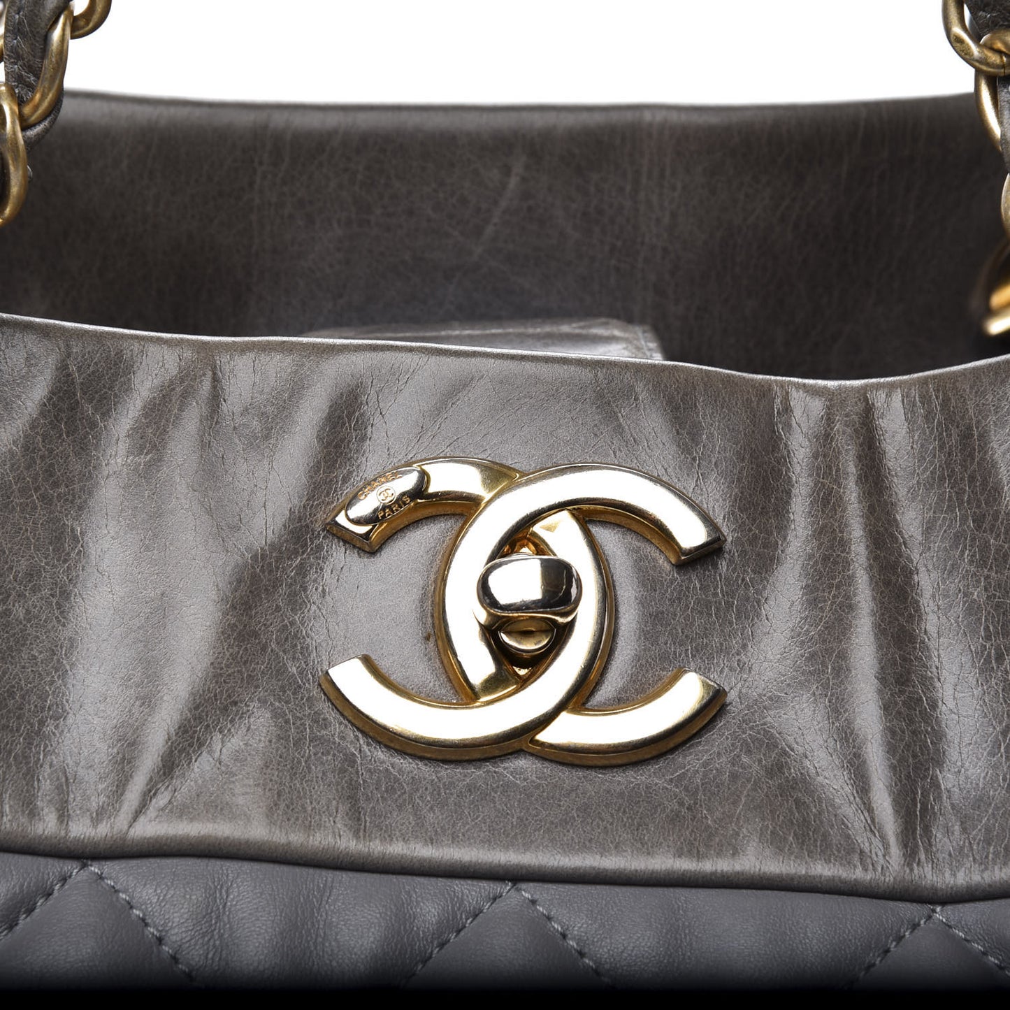 Calfskin Quilted Large Soft Elegance Tote Grey