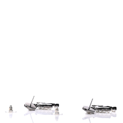 Chanel Pearl Crystal CC Drop Earrings Silver 3 of 5