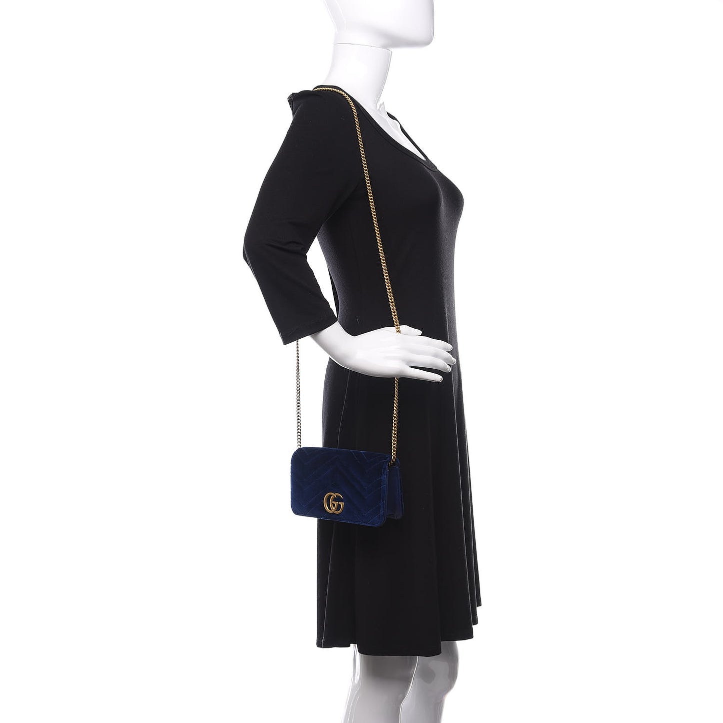 Velvet Matelasse GG Marmont Mini Bag Cobalt Blue