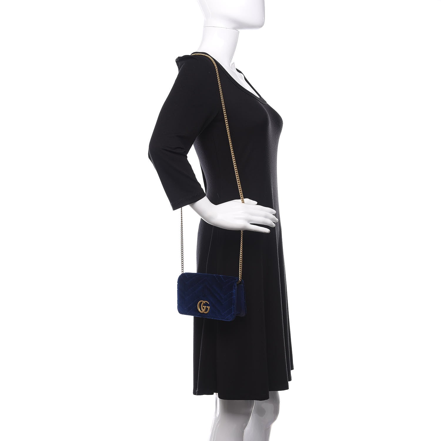 Gucci Velvet Matelasse GG Marmont Mini Bag Cobalt Blue 2 of 10