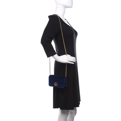 Gucci Velvet Matelasse GG Marmont Mini Bag Cobalt Blue 2 of 10