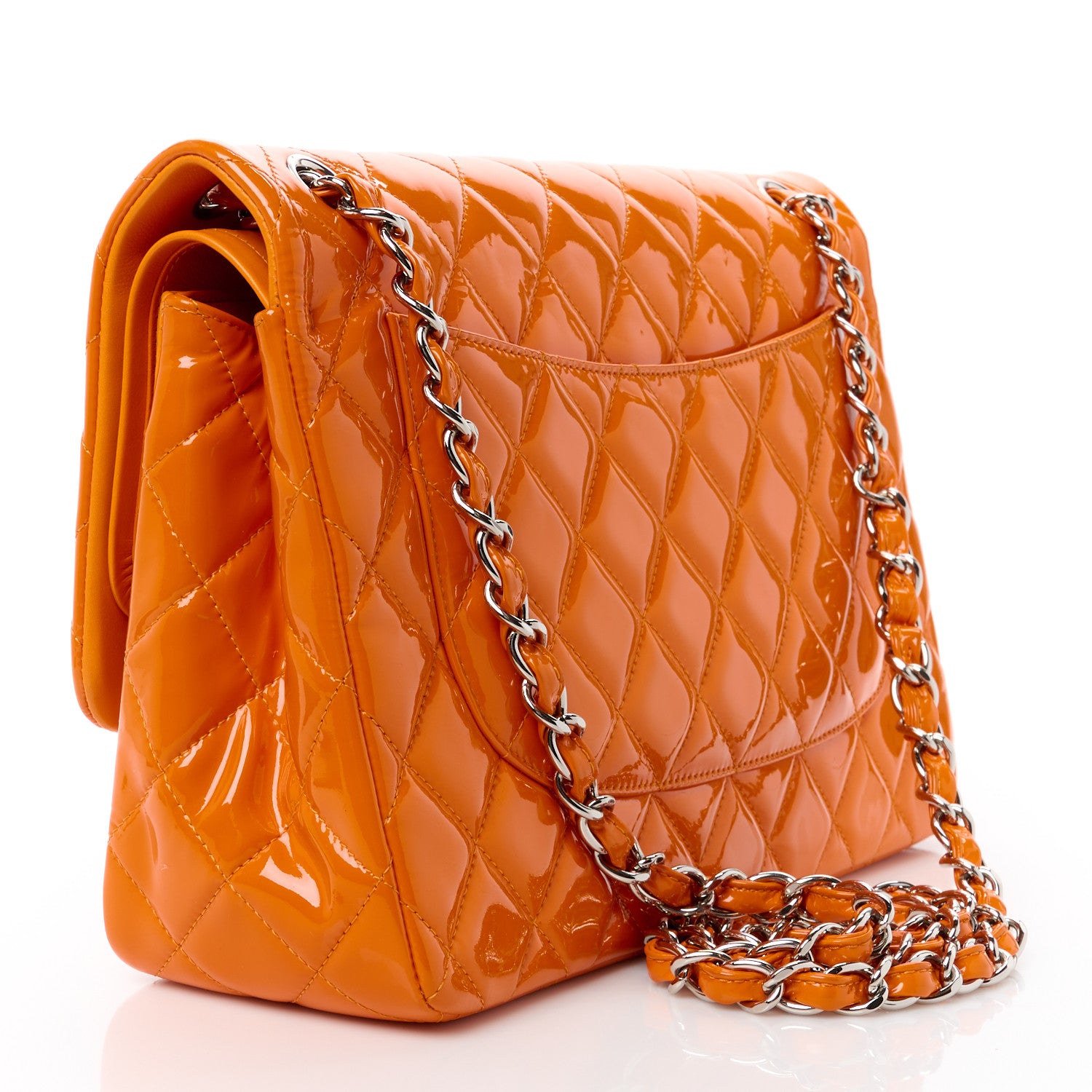 Chanel Patent Quilted Jumbo Double Flap Orange 3 of 11