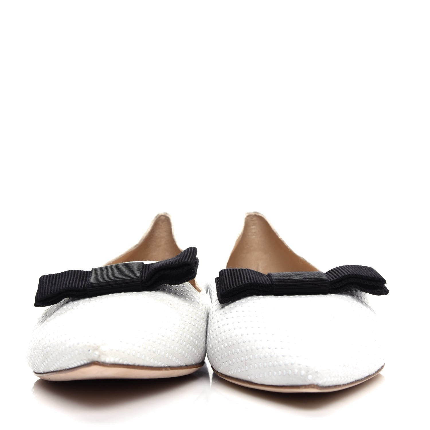 Jimmy Choo Shiny Calfskin Ministud Gala Bow Flats 40 White 2 of 9