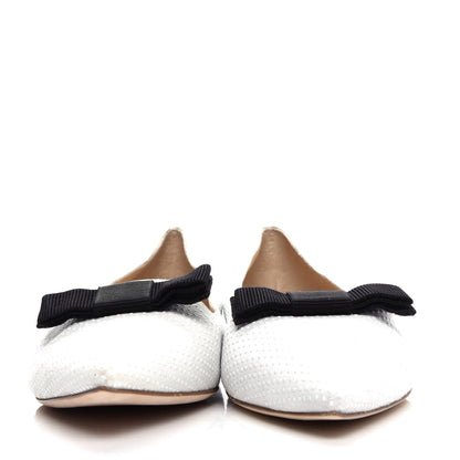 Jimmy Choo Shiny Calfskin Ministud Gala Bow Flats 40 White 2 of 9