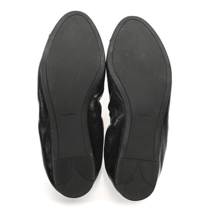 Prada Vitello Shine Cap Toe Logo Ballet Flats 37 Black 6 of 8