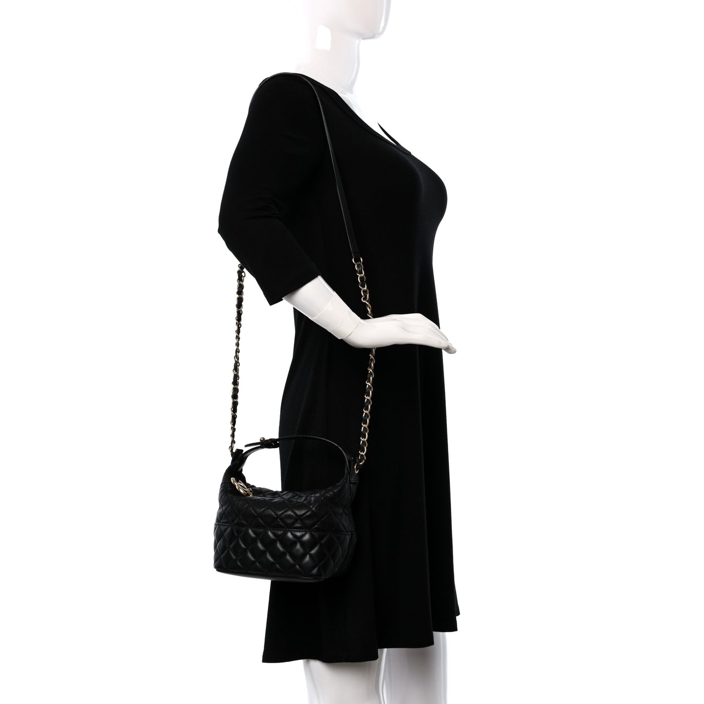 Lambskin Quilted Small Hobo Black
