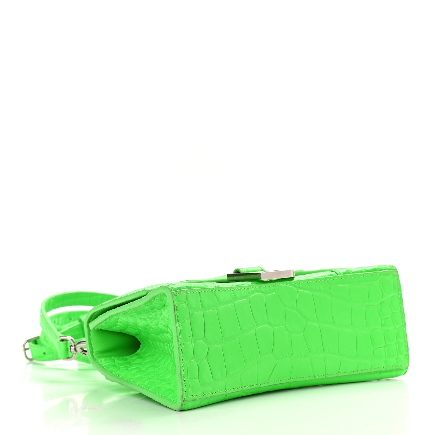 Balenciaga Shiny Calfskin Crocodile Embossed Hourglass Top Handle Bag XS Fluo Green 4 of 13