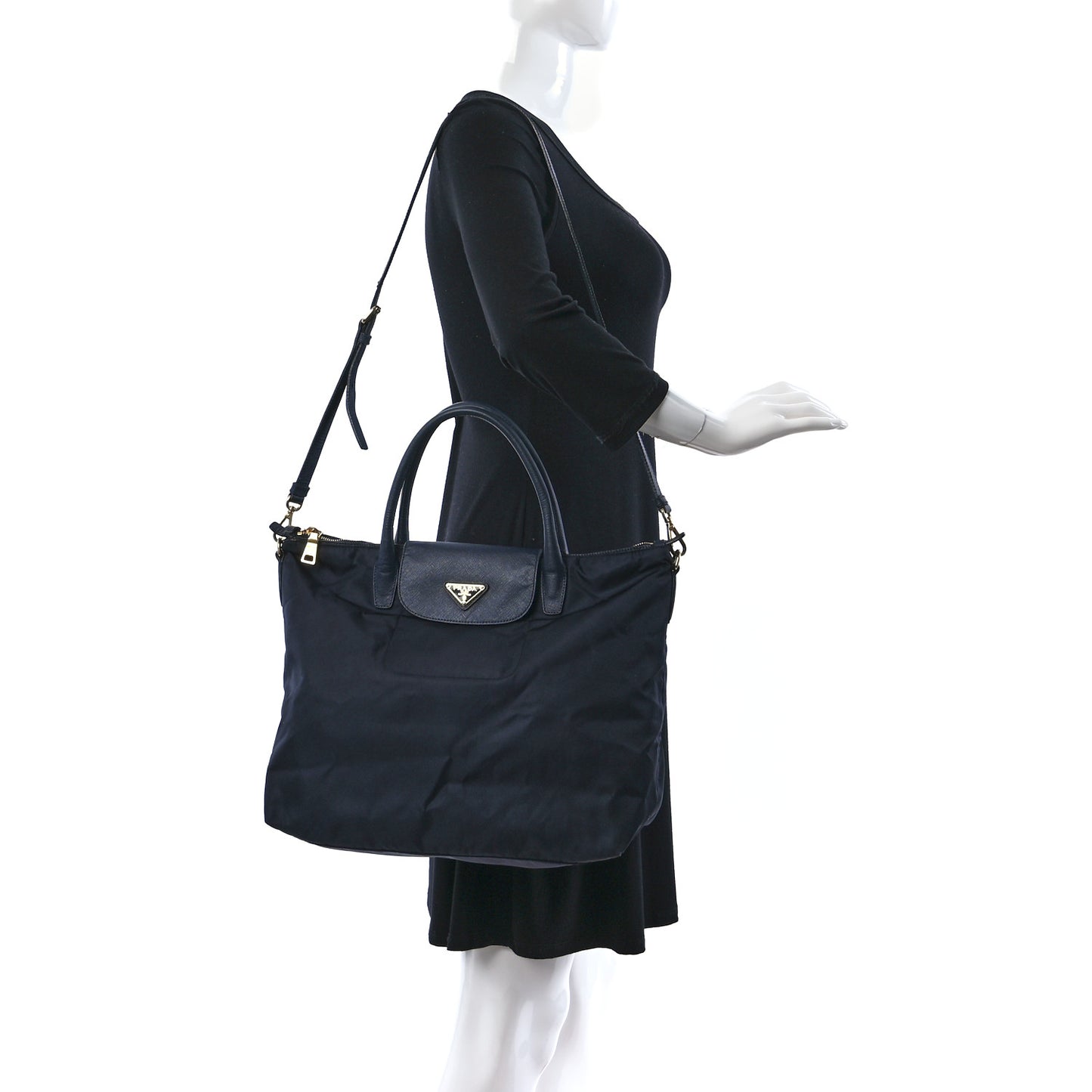 Tessuto Nylon Saffiano Tote Blue