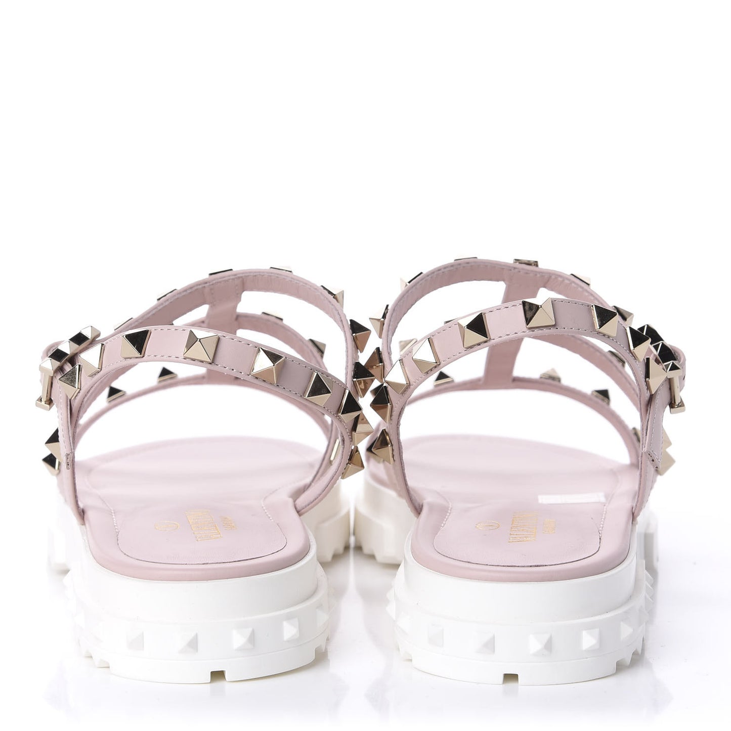 Calfskin Bedrock Rockstud Ankle Flat Sandals 39 Rose Quartz