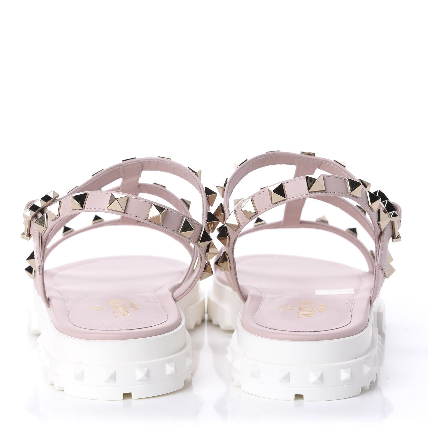 Valentino Garavani Calfskin Bedrock Rockstud Ankle Flat Sandals 39 Rose Quartz 5 of 10