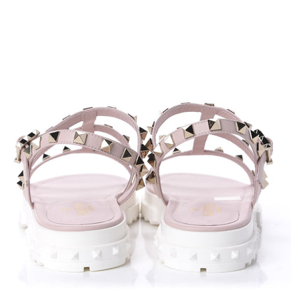 Valentino Garavani Calfskin Bedrock Rockstud Ankle Flat Sandals 39 Rose Quartz 5 of 10