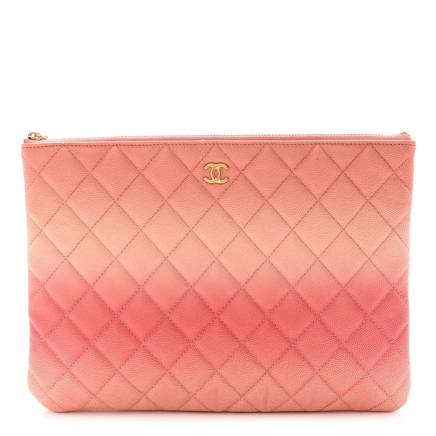 Caviar Quilted Ombre Medium Cosmetic Case Coral