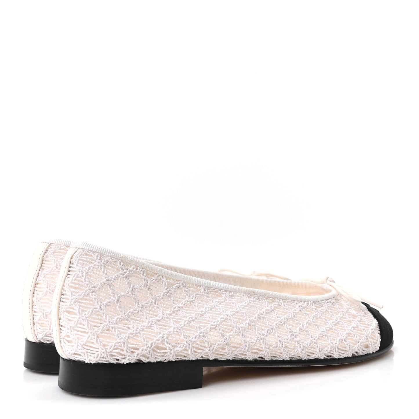 Mesh Crochet Grosgrain Cap Toe Ballerina Flats 36 White Black
