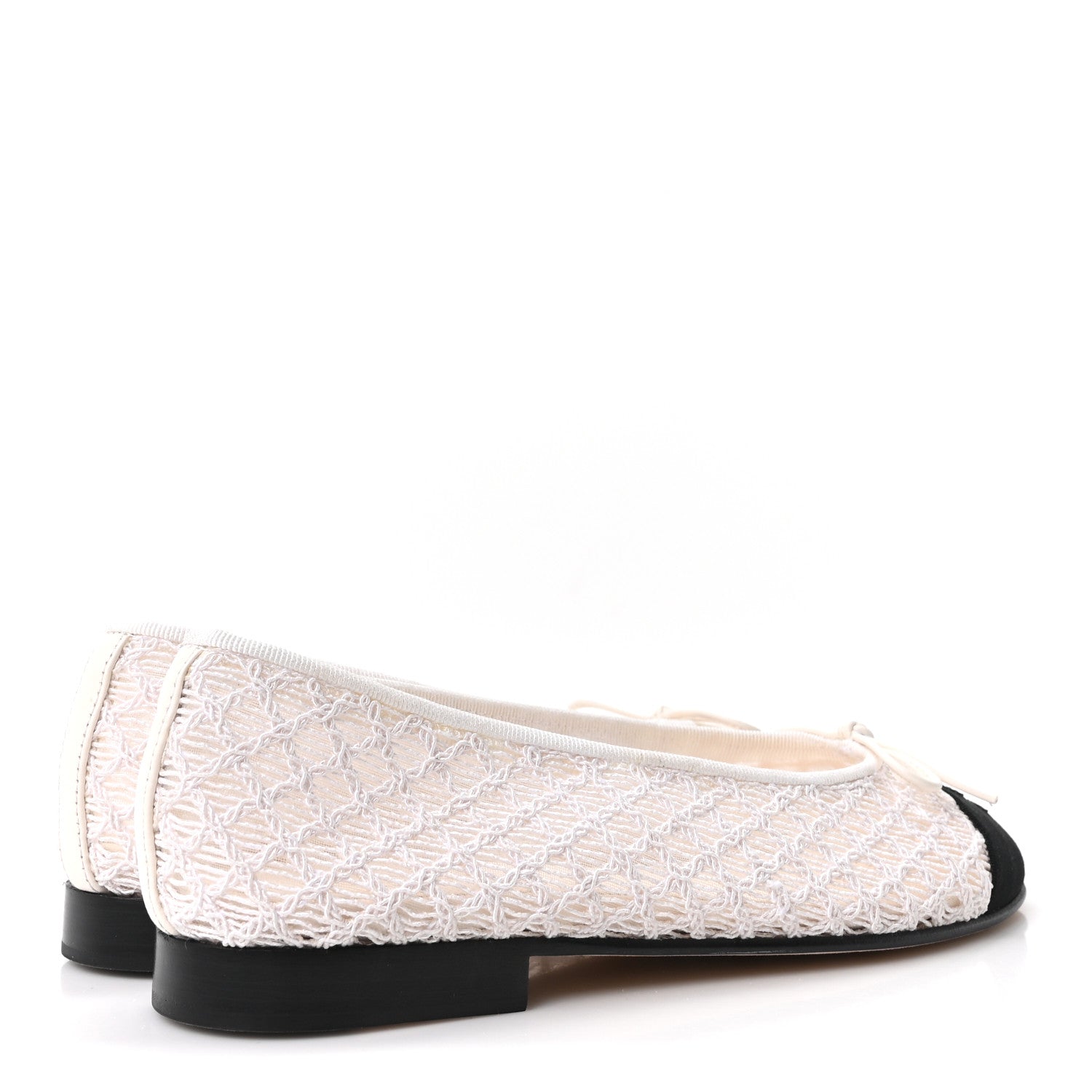 Chanel Mesh Crochet Grosgrain Cap Toe Ballerina Flats 36 White Black 5 of 9