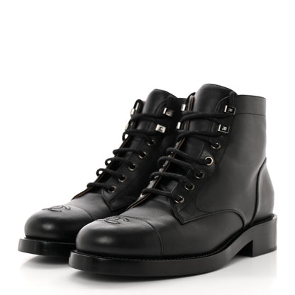 Chanel Calfskin Lace Up CC Combat Boots 38.5 Black 3 of 11